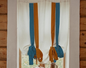 Linen Tie-Up Curtain: Stonewashed Organic Fabric Valance