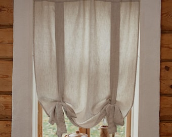 Tie-Up Curtain Panel. Linen Cafe Curtain. Kitchen / Door Drape. Fabric Blinds