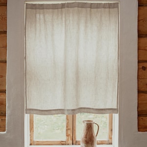 Cafégordijn van biologisch linnen: stonewashed volant boerderij, stoffen keukenjaloezieën