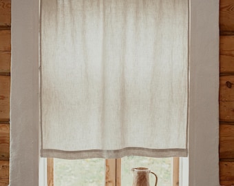 Organic Linen Cafe Curtain: Farmhouse Stonewashed Valance, Kitchen Fabric Blinds