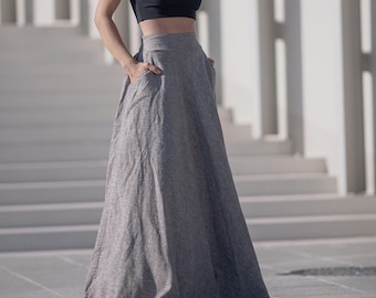Organic Linen Maxi Skirt: Ankle Length A-Line with Pockets