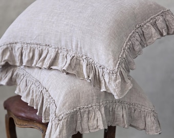 Organic Linen Pillow Sham: Ruffled Stonewashed Farmhouse Cover