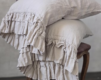 Ruffled Linen Pillow Sham: Organic Stonewashed Farmhouse Pillowcase