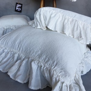 Ruffled Linen Pillowcase Standard Queen King CalKing EUR Linen Pillow Slip Linen Pillow Cover Linen Pillow Sham with Ruffle Farmhouse