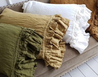 Ruffled Linen Pillowcase: European Organic Flax, Farmhouse Style