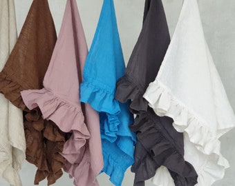 Linnen keukenhanddoek met ruches: handgemaakt stonewashed vlas, boerderijdecor