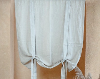 Fabric Blinds. Organic Tie Up Linen Curtain. Farmhouse Cafe Curtain.