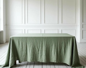 Linen Tablecloth. Natural Organic Kitchen Decoration. Stonewashed Table Linen.