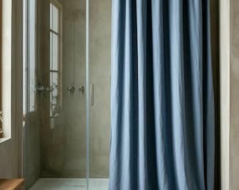 Organic Linen Shower Curtain. Bathroom Linen Panel Buttonhole / Tie Top. Douche Valance