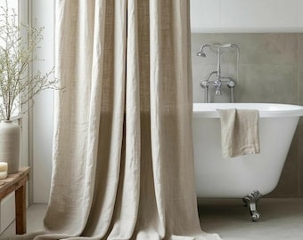 Organic Linen Shower Curtain. Bathroom Drape. 100% Flax Douche Panel. Buttonhole Top/ Ties