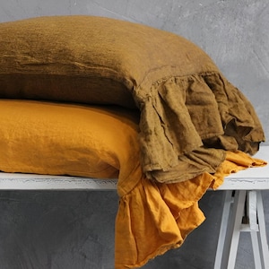 Ruffled Pillow Sham Natural Linen Pillow Cover With Ruffle 100% Organic Pillow Cover Standard Queen King EUR Custom Pillowcase With Ruffle
