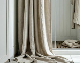 Bathroom Shower Curtain. Fabric Douche Panel From 100% Flax. Custom Size Linen Drape