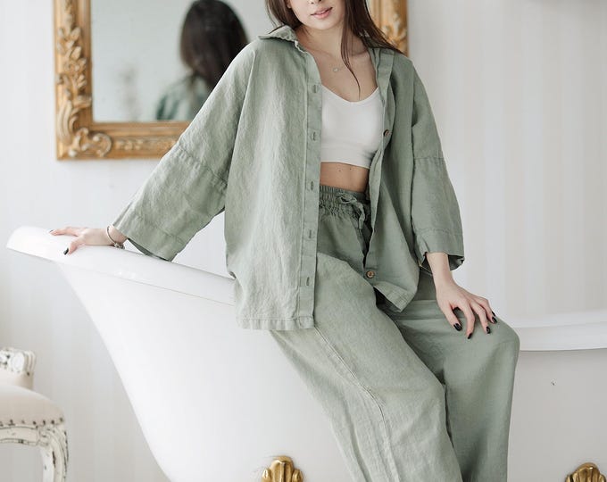 Soft Linen Pajama Set: Stonewashed Organic Loungewear