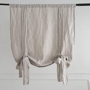 Organic Linen Tie-Up Curtain - Semi-Sheer Stonewashed Drape - Fabric Blinds- Kitchen Panel - Bathroom Decor