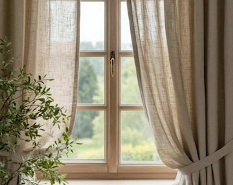 Natural Linen Curtain. Soft Semi Sheer Drape. Window Curtain Panel.