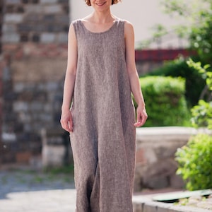 Organic Linen Maxi Dress: Sleeveless Sundress with Pockets