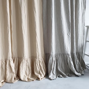 Ruffled Linen Curtain Panel: Farmhouse Style, Organic Flax