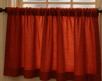Linen Cafe Curtain. Kitchen Valance. Fabric Blinds. Stonewashed Organic Drapery. Custom Size