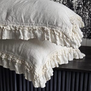 Doppel Rüschen Leinen Kissenbezug: Europäischer Flachs Kissenbezug