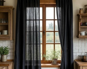 Pure Linen Cafe Curtain. Handmade Kitchen Curtains. Custom Size Made To Order. Home Decor