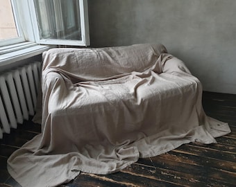 Custom Linen Couch Cover: Stonewashed Shabby Chic Sofa Slipcover