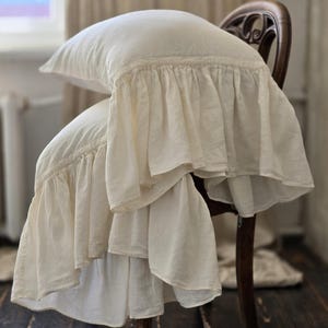 Rüschen Leinen Kissenbezug - Landhaus Rüschen Kissenbezug mit Rüschen