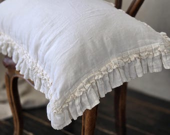 Double Ruffles Pillow Cover - Soft Organic Linen Pillow Sham With Frilles - Custom Size Pillowcase