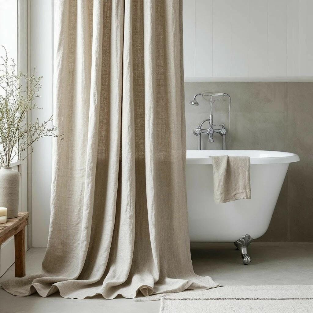 Organic Linen Shower Curtain. Bathroom Drape. 100% Flax Douche Panel.…