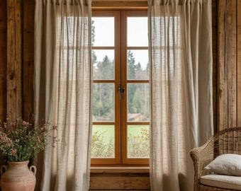 Customized Linen Curtain panel. Extra Wide Semi Sheer Drape. Living Room Shades.