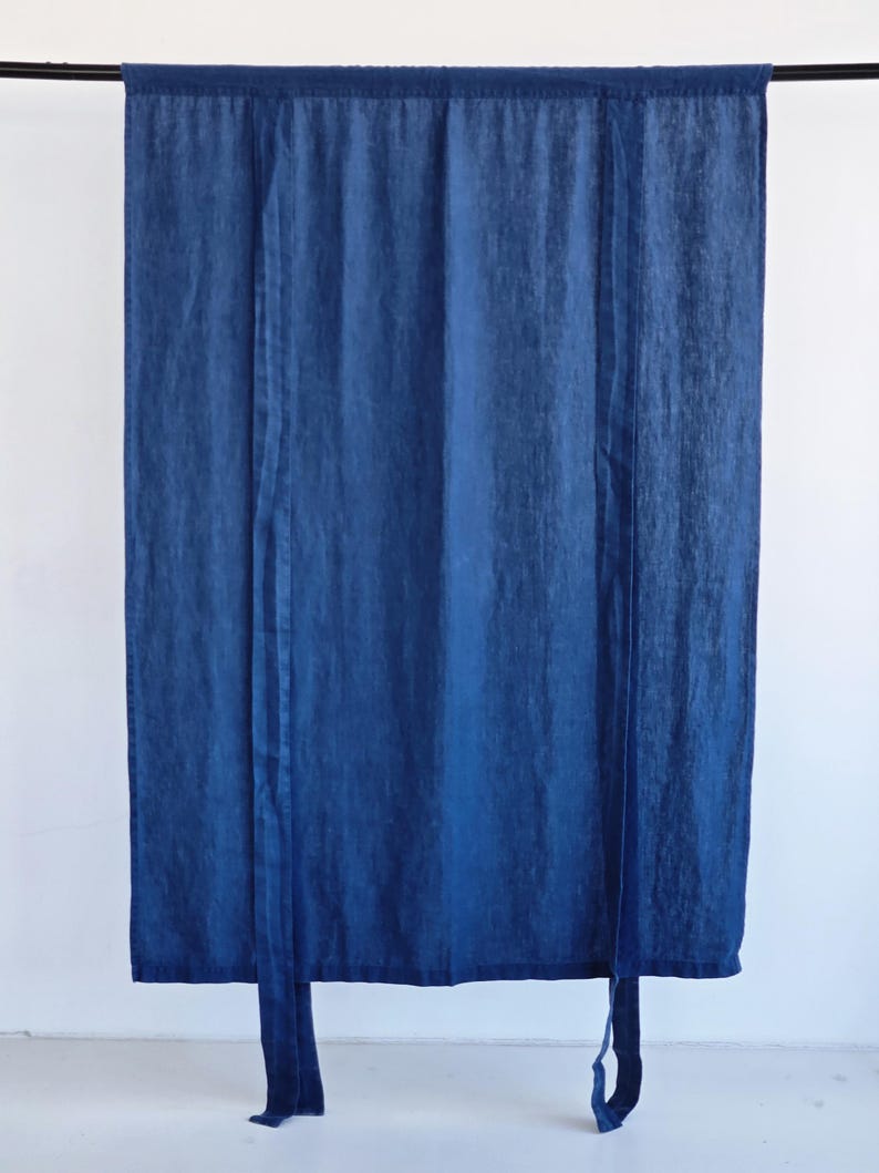 Organic Linen Tie-Up Curtain - Semi-Sheer Stonewashed Drape - Fabric Blinds- Kitchen Panel - Bathroom Decor image 8