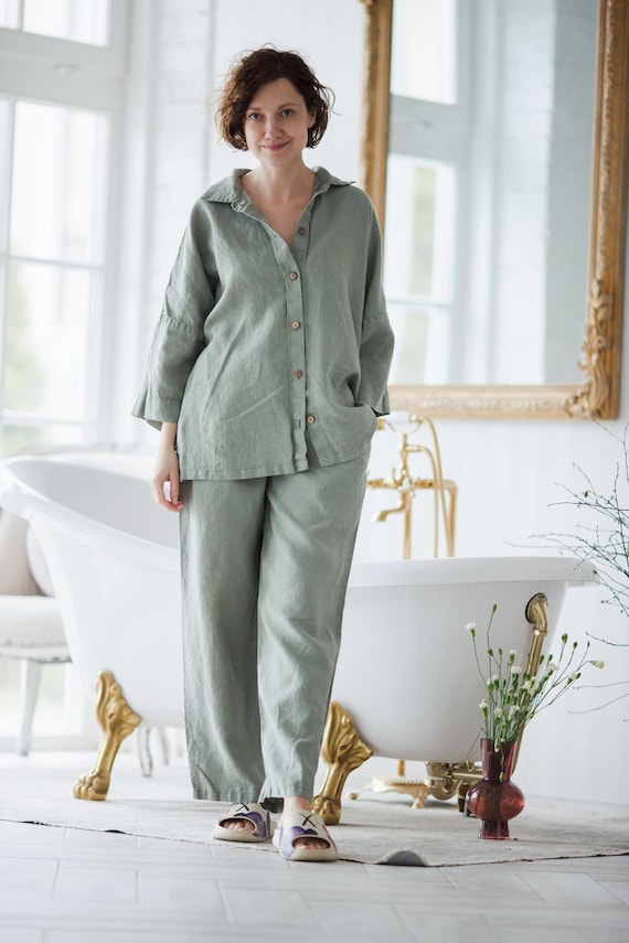 Bio-Leinen-Pyjama-Set: Weiche Loungewear-Nachtwäsche für Damen