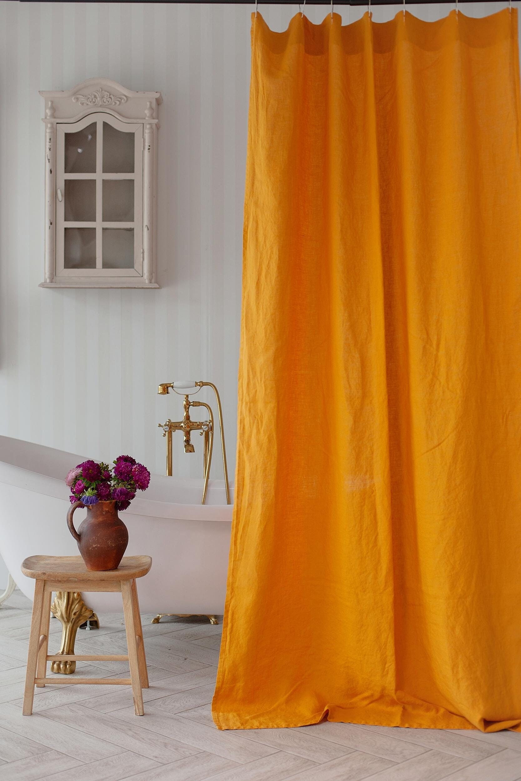 Linen Shower Curtains Bathroom panel Linen drape Bathroom Fabric curtain panel Color and size variations Linen douche curtain