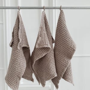 Linen Waffle Towel Set: Taupe Bath, Hand & Face Towels