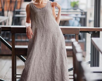 Beige Linen Dress | Minimal Natural Linen Blend Button up Dress Zara  Minimal Tank Dress Boho Dress Small - Etsy UK