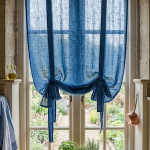 Organic Linen Tie-Up Curtain - Semi-Sheer Stonewashed Drape - Fabric Blinds- Kitchen Panel - Bathroom Decor image 12