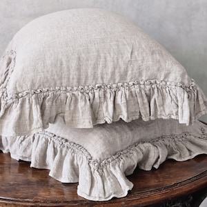 Linen Pillowcase With Ruffle Farmhouse Linen Pillow Sham Standard Queen King CalKing Flax Pillow Cover Ruffled Pillowcase Organic Flax
