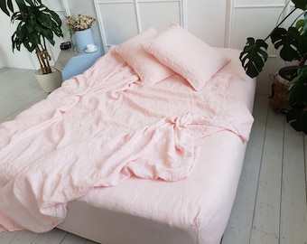 Organic Stonewashed Linen Sheet Set: European Flax Bedding, Bed Linen Full Queen King CalKing