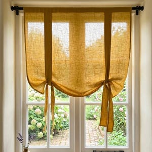 Organic Linen Tie-Up Curtain - Semi-Sheer Stonewashed Drape - Fabric Blinds- Kitchen Panel - Bathroom Decor image 11