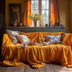 Organic Stonewashed Linen Sofa Cover: Shabby Chic Style