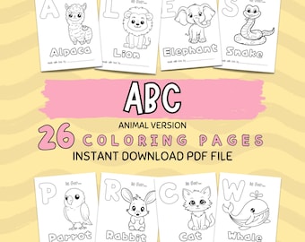 ABC Baby Shower Coloring Book | Baby's First ABC Book | Baby Coloring Page| Animal Theme Alphabet Book | Baby Shower Activity or Game