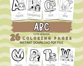 ABC babyshower kleurboek, baby's eerste ABC-boek, babykleurplaat, leuk themaalfabetboek, babyshoweractiviteit