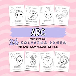 ABC Baby Shower Coloring Book, Baby&#39;s First ABC Book, Baby Coloring Page, Fruit Theme Alphabet Book, Baby Shower Activity