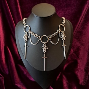 Chainmail stainless steel necklace with swords