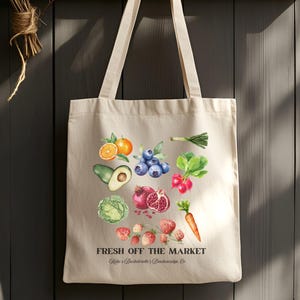 Fresh Off the Market Bachelorette Tote Bag, Farmers Market Bach Party Favor, Fruit & Veggie Bridal Shower Gift, Cute Engagement Tote
