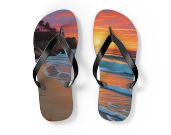 Sunset Beach Scene Flip Flops | Tropical Sunset Ocean Waves