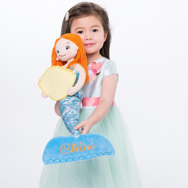 Personalized Mermaid Rag Doll, Embroidered Name