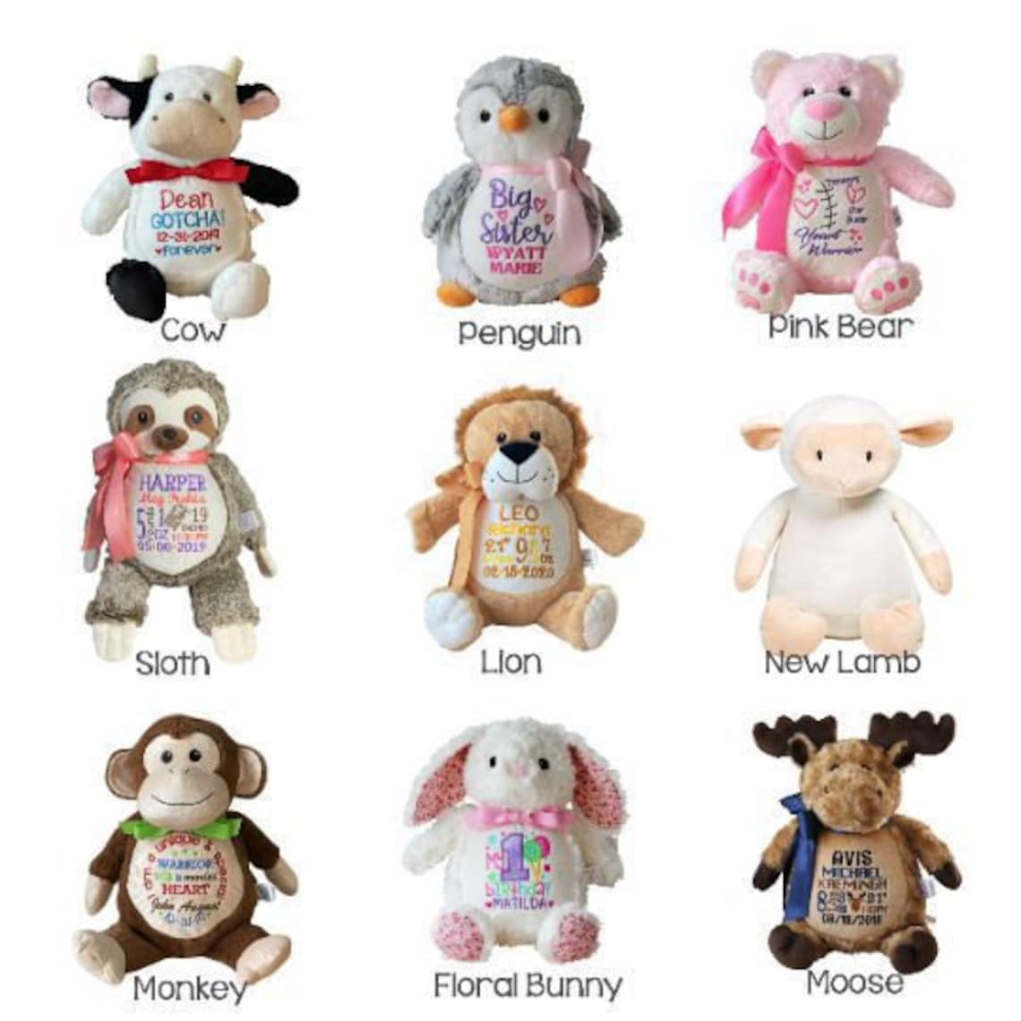 Personalized Birth Announcement Stuffed Animal Embroidered Etsy
