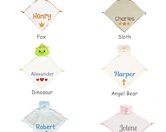 Coperta di peluche personalizzata per neonati, animaletto di peluche, copertina di sicurezza per neonati con nome e motivo ricamati