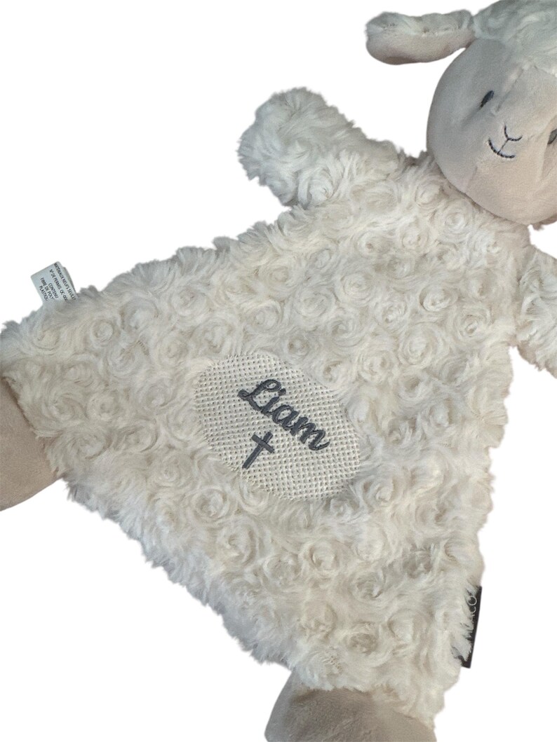 Personalized Baptism Lamb Lovey Blanket: Embroidered Name, Rattle - Etsy