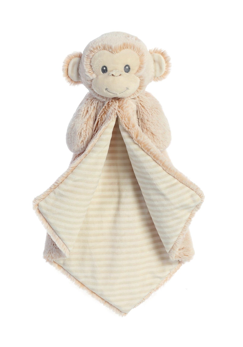 Manta de apego personalizada para bebé, con bordado de animalitos, regalo para baby shower. Monkey